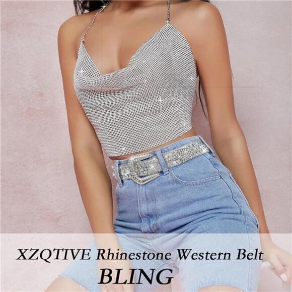 XZQTIVE Cowgirl Bling Studded Leather Belts for Jeans Pants with Rhinestone - Picture 3 of 6